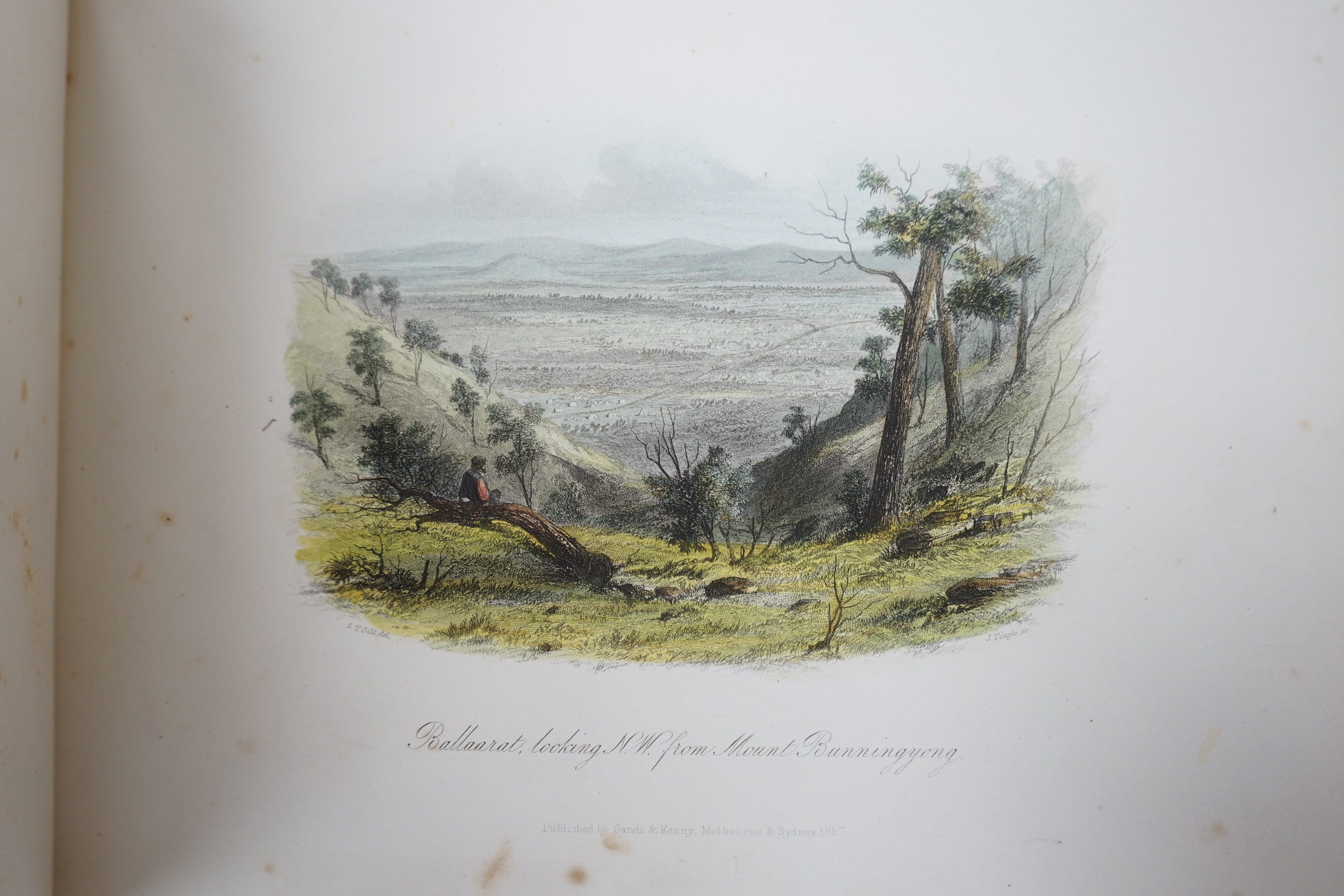Sands & Kelly - Victoria Illustrated, oblong 4to, engraved pictorial title and 45 plates after S.T. Gill printed on stiff sheets, interleaved with tissue paper, contemporary red morocco gilt, gilt edges, Melbourne & Sydn